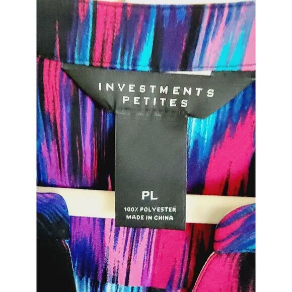 Investment Petites Women's PL Bright Multicolored‎ Long Sleeve Roll Tab Blouse - Picture 3 of 6